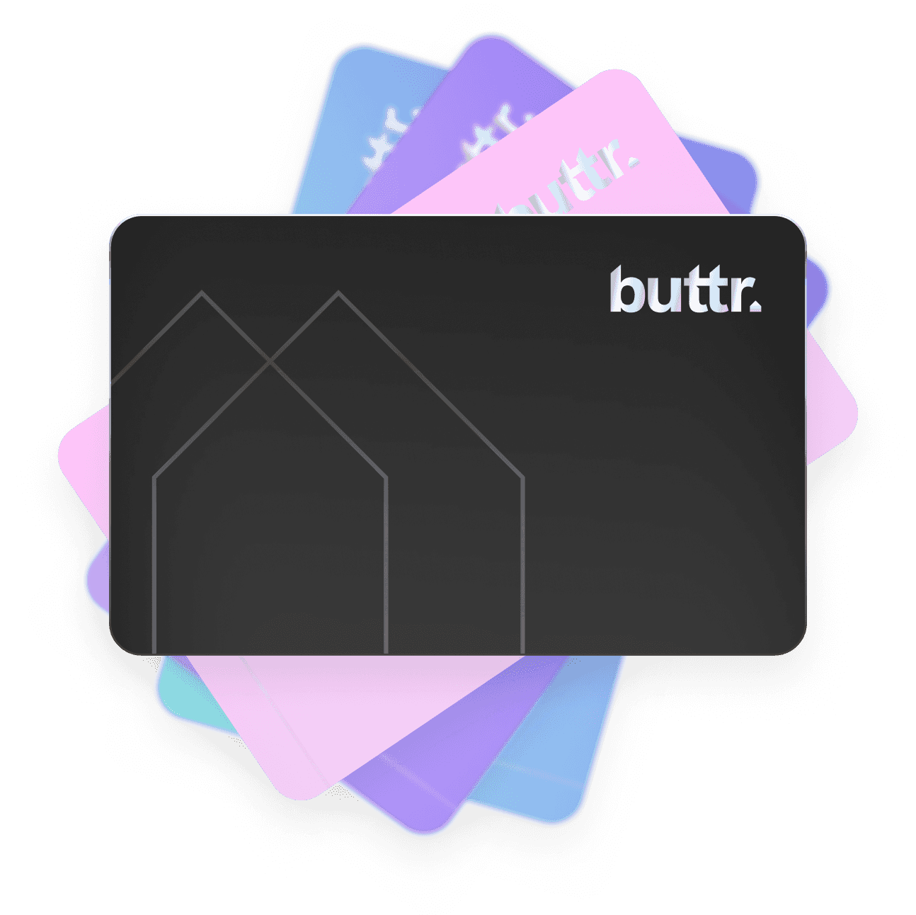 Buttr wallet card with colorful cards behind it