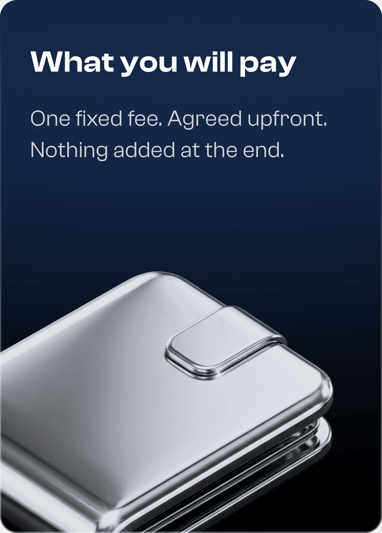 Card explaining what customers will pay