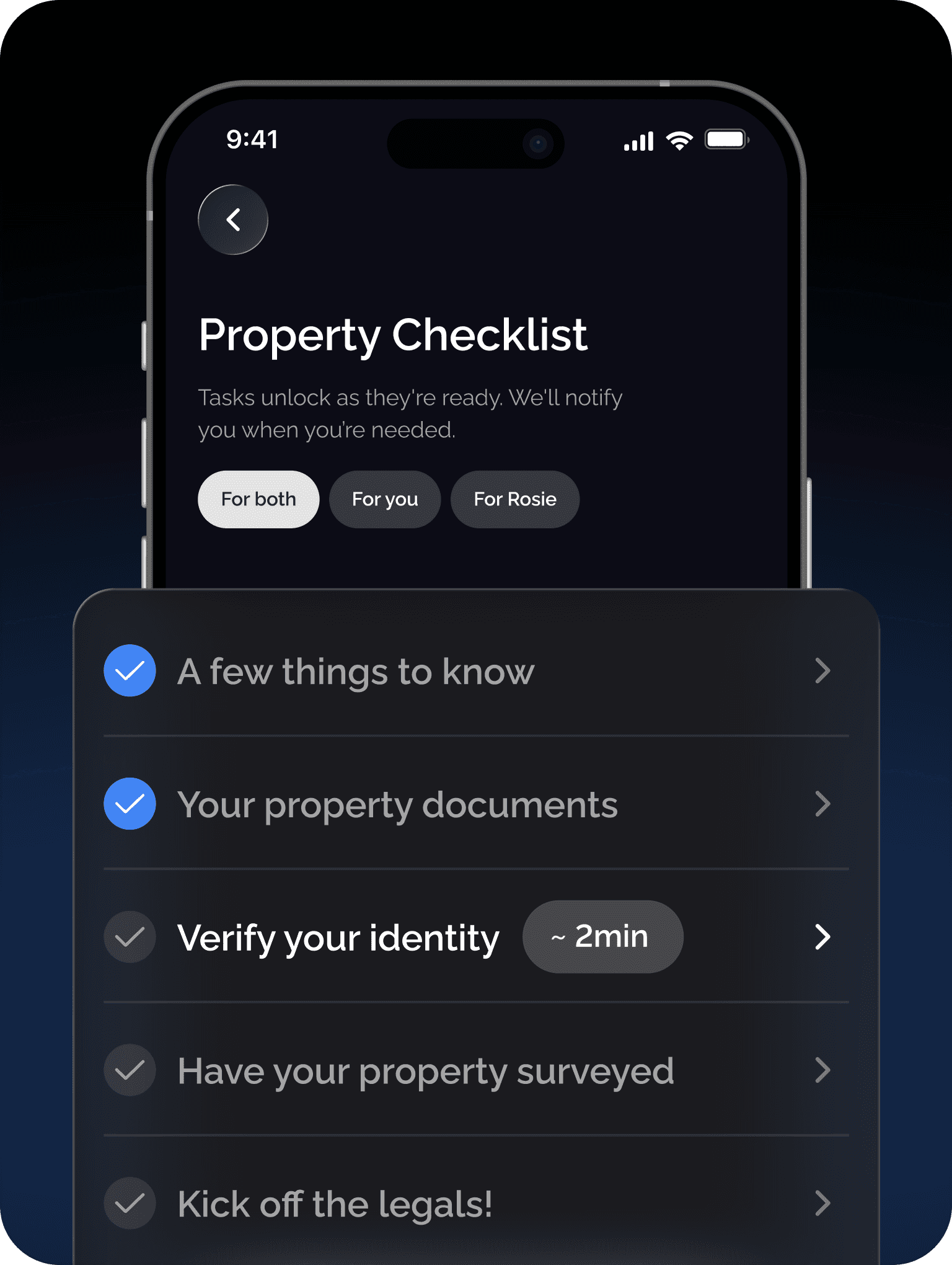 Buttr app phone showing a property checklist and verification tasks